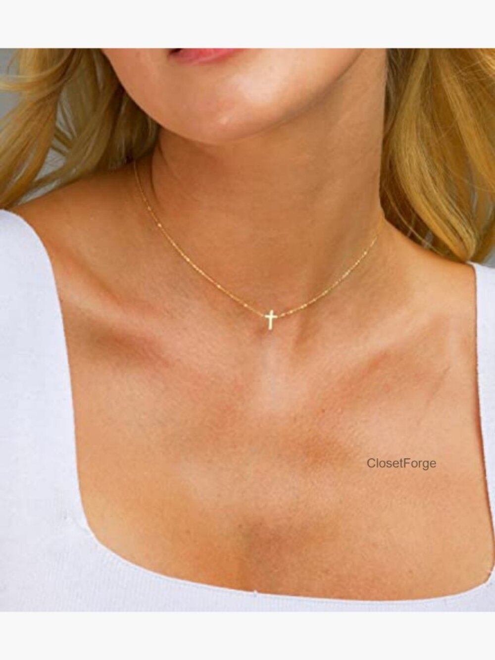 Dainty 14k Gold Plated Cross Pendant Necklace Minimalist Faith Jewelry - Picture 4 of 7